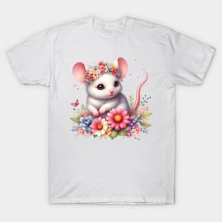 A mouse decorated with beautiful colorful flowers. T-Shirt